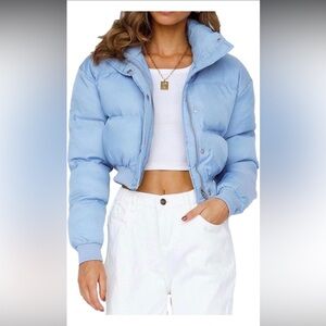 Light Blue Cropped Puffer Jacket